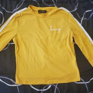 Honey Cropped Striped Mustard Stretchy long sleeve